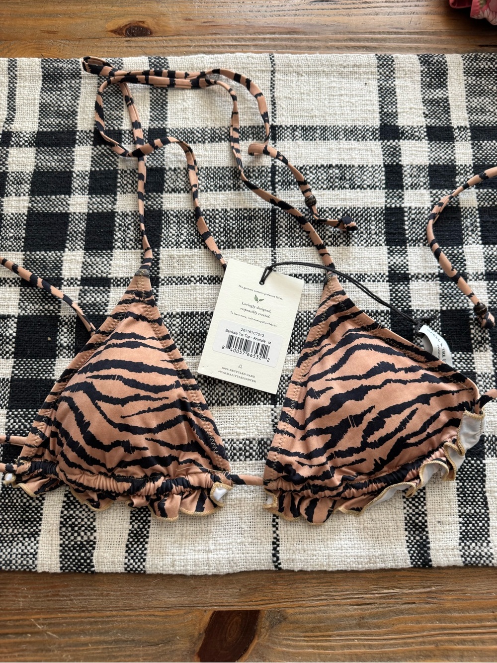 Spell Banksia Tie Top - Animale Triangle Bikini Top - Black & Tan